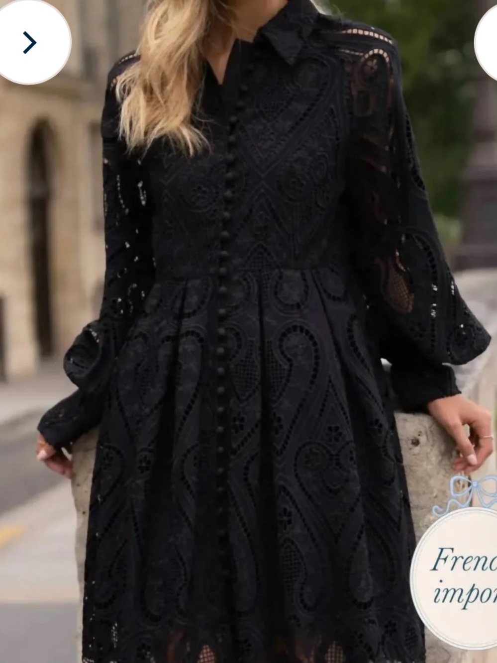 Elegant Black Lace Button-Front Mini Dress